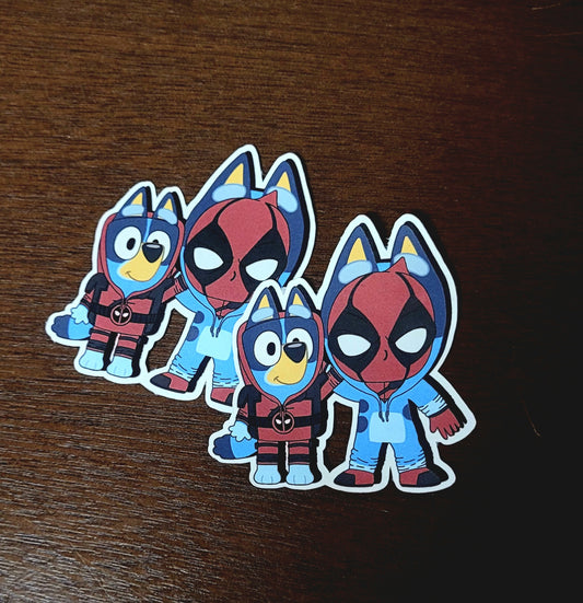 Deadpool & Bluey jammie swap sticker