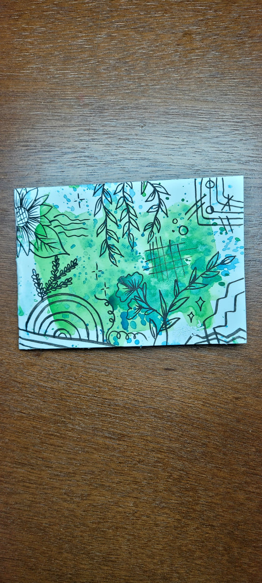 Greeting Card (Green & Blue Flowers)